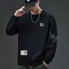 Camiseta de manga comprida, tamanho grande, moderna e versátil, moletom masculino para outono e inverno, solto e grosso, gola redonda, camiseta básica