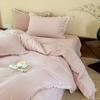 Juego de Cuatro Piezas de Cama de Gasa de Doble Capa de Algodón Moderno y Sencillo con Encaje Bordado de Hongo, Juego Universal Lavable Amigable con la Piel para Todas las Estaciones