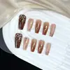 Uñas postizas de moda con estampado de leopardo degradado, lámina de oro japonesa y coreana, estilo puro y sexy, de alta gama, piezas de uñas postizas que iluminan la piel