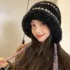Cubrecabezas de Otoño e Invierno Protección para Orejas Sombrero Cálido de Felpa Anti-Frío para Mujeres Lindo Versátil con Cordones Bloque de Color Sombrero de Punto para Salir
