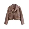 ZA Comercio Exterior Chaqueta de Moto Casual Suelta Retro con Solapas de Manga Larga para Mujer Primavera y Otoño 2025 Abrigo Chaqueta