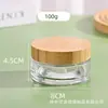 Pote de Vidro Transparente para Creme com Tampa de Bambu e Madeira Transfronteiriço, Garrafa Vazia Selada Portátil para Cosméticos, Pode Ser Impresso com Logo