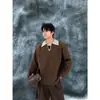 Suéter de Gola Redonda de Inverno Estilo Hong Kong Masculino Solto Estilo Preguiçoso Tendência Espessado Bloco de Cores Gola V Marca Tendência Tricô Roupa Externa Masculina
