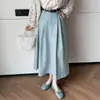 Falda de Longitud Media para Mujer Nueva Primavera y Verano 2026 Cintura Alta Línea A Casual Ol Sobre la Rodilla Falda Paraguas Falda Larga Plisada