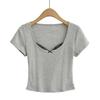 CL2449-24 Verão Nova Americana Spice Girl Pure Desire Short Hollow Lace Stitching Pure Desire Camiseta de manga curta