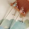 Grampo de Cabelo Dupla Flor para Mulheres, Grampo de Cabelo Estilo Chinês Novo de Alta Qualidade, Grampo de Cabelo Estilo Antigo, Flor com Franja de Pérola, Flor de Balanço em Degraus