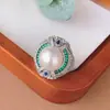 Anillo de Joyería con Perla y Montura de Cobre, Chapado en Oro, Calcedonia Verde Imitación Natural, Perla Blanca Australiana, Estilo de Corte, Diseño Vintage de Alta Gama para Mujer