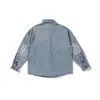 Yidao Vintage 2026 Outono Novo Camisa Masculina de Manga Longa em Jeans Lavado com Efeito Desgastado Simples Tendência Patchwork