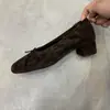 Versión de piel de oveja~Zapatos planos de estilo francés para mujer, punta redonda, tacón grueso, con lazo, adecuados para el trabajo, bailarinas, zapatos Mary Jane