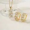 Moxi Transfronteiriço Assimétrico Zircônia Multi-Color Doce Moda Cobre Inlaid Zircônia Argola de Orelha Colar Conjunto de Joias Atacado