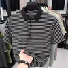 Camisa polo a rayas de moda para hombre, verano fina de manga corta, moda casual transpirable, cuello camisero, camiseta, suministro transfronterizo