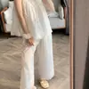 Pijama de mujer sencillo y casual estilo coreano con ribete de encaje, conjunto de camisola cómoda y pantalón largo de verano para tallas grandes