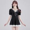 Nuevo traje de baño de una pieza para mujer, color sólido, estilo británico, traje de baño de Corea del Sur, lindo traje de baño de encaje, cintura, elegante vestido