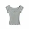 Top sin mangas con volantes de doble capa estilo europeo y americano, Camiseta de verano estilo puro deseo de Tencel y lana, Hombro normal, corte ajustado, Versátil