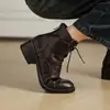 Muito Bonitas ~ Versão de Alta Definição das Novas Botas de Cadarço de Couro de Cabra de Primeira Camada 2025 Botas Curtas Tamanho Grande Sapatos Femininos Tendência