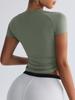 Novo Produto Transfronteiriço Top de Yoga Justo para Corrida Esportiva de Gola Redonda e Manga Curta com Pregas Laterais Look Emagrecedor Sexy Camiseta