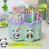 Portalápices Giratorio con Pegatinas de Panda, Multifuncional, Gran Capacidad, Organizador de Escritorio Creativo para Almacenamiento de Papelería de Oficina