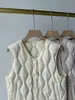 Diseño original ~ Chaleco de plumas ligero con cuello en V y bolsillos, patrón de rombos simple en forma de ola, sin mangas, chaleco de plumas 90%