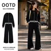 Nuevo Estilo Transfronterizo Mamba Mezcla de Algodón Tejido con Capucha Cárdigan Holgado Moda Casual Conjunto para Mujer