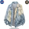 Camisa de Manga Longa com Lapela Tie-Dye de Alta Qualidade da Marca NASA para Homens Moda Outono Versátil Solta Sensação de Alto Padrão