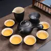 Juego de té de cerámica negra estilo japonés traje de té tetera vintage con asa lateral oferta especial regalo caja de regalo exquisita juego de cerámica Dehua