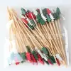 Palitos de Frutas Árvore de Natal Três Cores, 100 Peças/Pacote, Espetinhos de Contas em Formato de Pinheiro Verde, Garfos de Frutas Descartáveis, Espetinhos de Bambu