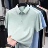 Camisa Polo Respirável com Seda de Amora e Seda de Gelo para Homens, Novo Estilo de Verão, Caimento Solto, Camiseta Casual da Moda de Manga Curta para Homens