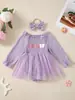 Colección Primavera 2026 Vestido de Manga Larga y Set de Diadema para Bebé Niña Vestido de una Pieza Decorativo de Algodón Lino Gasa Directamente del Fabricante en Stock