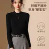 Outono e Inverno Novo Casaco de Gola Redonda Malha Feminina Pulôver Slim Camisa Base Manga Longa Preta Look Emagrecedor Malha