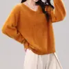 Suéter cardigan de punto redondo/cuello en V cepillado de seda-cachemira-lana para mujer, 26 tops de punto coloridos otoño-invierno