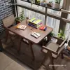 Conjunto de Mesa e Cadeiras de Madeira Maciça de Três Peças em Estilo Antigo para Apartamentos Pequenos, Mesa de Jantar Quadrada de Camada Dupla, Mesa de Chá para Lazer na Varanda