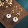 Moda Nacional Lançamento Estilo Palácio Estilo Retrô Fivela Segura Brincos de Fada Esmalte Cloisonné Jade Branco Brincos Antigos