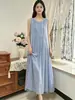 Vestido sem mangas para mulheres, estilo verão, estilo artístico, estilo preguiçoso, tamanho grande emagrecedor longo, vestido regata de gola redonda