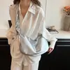 Bolsa Croissant Nicho Estilo Coreano para Mulheres, Nova Bolsa Transversal de Verão com Alça de Ombro Plissada, Bolsa Dumpling, Moda para o Dia a Dia, Cor Prata