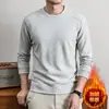 Moletom Yingao quente com forro de fleece e gola redonda para homens, nova peça básica casual de manga longa de cor sólida simples para o inverno