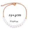 Pulseira de Aço Inoxidável com Pérolas Estilo Novo Europeu e Americano Simples e Elegante 19+4 Pulseira Ajustável Versátil Venda Quente no Atacado