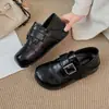 Outono 2026 Novos Mocassins Plataforma Moda Fivela Solado Grosso Feminino Aumento Interno de Altura Estilo Britânico Sapatos Pequenos de Couro