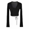 Cárdigan fino de punto de manga larga ajustado estilo americano para mujer, colección otoño 2026, top sexy de cuello en V profundo entallado adelgazante
