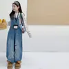 Jeans para niñas 2026 nueva colección de otoño, overol casual de mezclilla rasgada con pierna ancha, pantalones de moda para niñas mayores