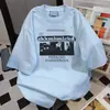 Camiseta de Manga Corta con Diseño de Estampado de Letras de Marca de Moda Dulce y Picante Verano Casual Holgada Estilo Pareja Ins