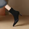 Botines ajustados de tacón alto para mujer, tacón fino, nuevo estilo otoño/invierno 2026, diseño de cremallera trasera, punta fina, botines elásticos adelgazantes, botines individuales