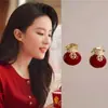 Novos Brincos Saco da Sorte Prateados com Zircônia e Esmalte Gotejado em Estilo Chinês, Simples e Modernos, Brincos de Alta Qualidade com Estilo de Nicho e Personalidade Única