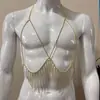 Corrente de Peito ZIZ com Franja Longa de Strass Cruzado Corrente Corporal de Cristal para Festa na Praia de Verão