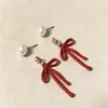 Pendientes de Perlas con Lazo Rosa Suave para Mujer, Pendientes Largos con Borlas Dulces Estilo Coreano, Pendientes Versátiles de Lujo Ligero de Nicho