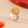 Anillo de Plata de Ley S925 Ámbar Sangre de Ámbar Carpa Jugando con Loto Estilo Étnico Vintage Anillo de Nicho Personalización Yuebao Jewelry