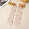 Calcetines Infantiles de Doble Aguja Grado A, Calcetines Holgados de Algodón Peinado para Niñas, Moño de Tela, Calcetines de Rayas Verticales para Pantorrilla de Bebé, Tubo Largo