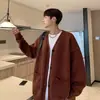 Suéter de cárdigan casual con botones, chaqueta de punto de otoño e invierno con bolsillos, top versátil unisex estilo perezoso para pareja con cuello en V