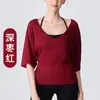 Roupa de yoga fitness feminina, camiseta curta da moda com caimento solto e efeito drapeado, top casual acinturado para uso diário