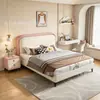 Cama estofada macia curva estilo creme moderna minimalista bicolor tecido tecnológico cama de casal quarto principal quarto de casa cama grande estofada macia