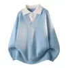 Pronta entrega suéter de malha POLO gola lapela falso de duas peças masculino casual plus size roupa masculina estilo preguiçoso top novo estilo 2026